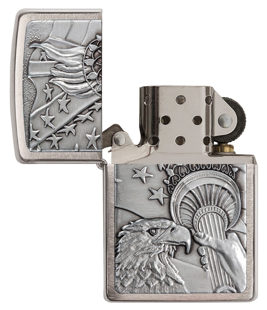 Zippo Patriotic Eagle Brushed Chrome Windproof Pocket Lighter, 20895
