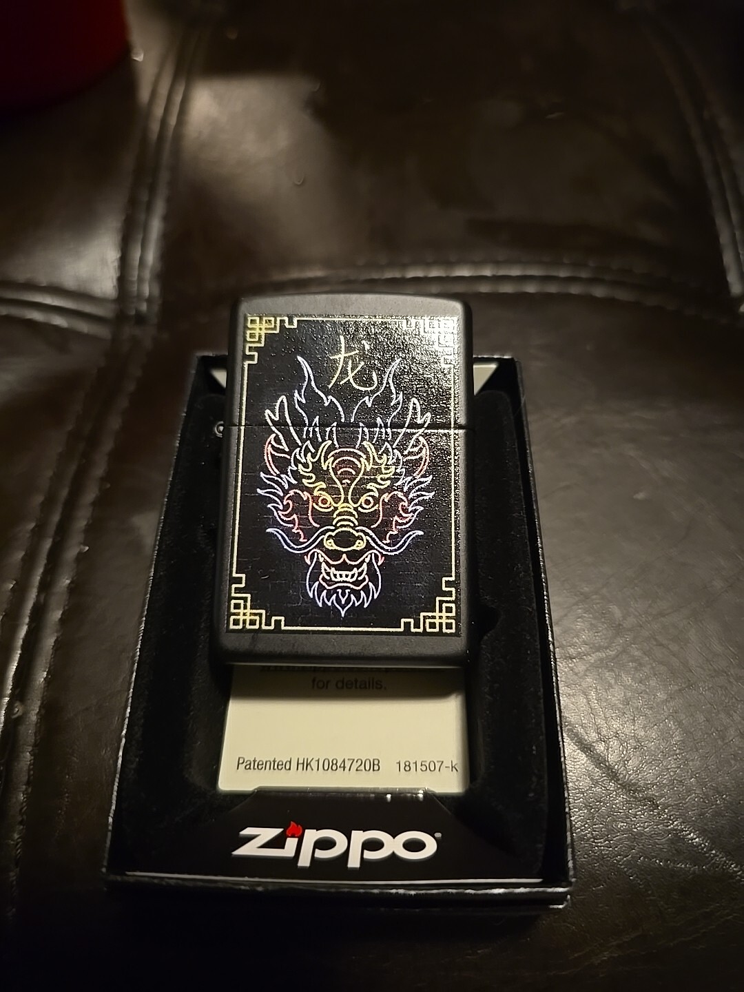 Zippo Neon Chinese Dragon Design Black Matte Pocket Lighter Night Life Dragon