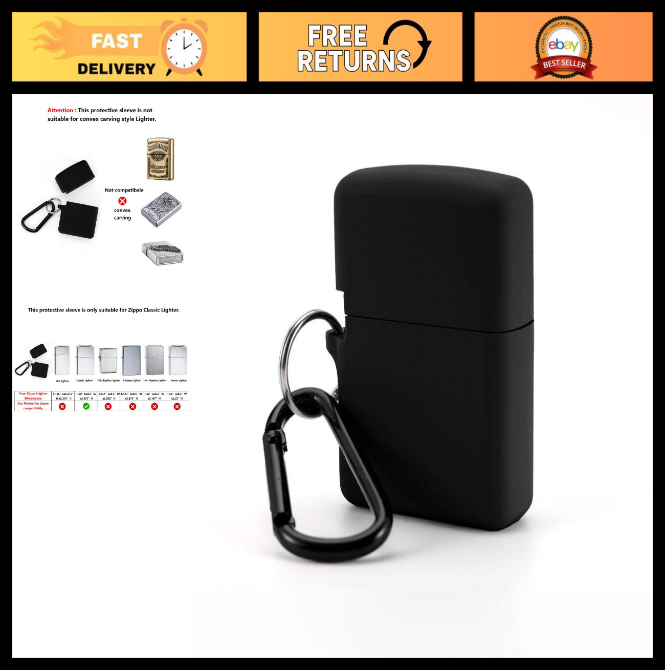 Protective Silicone Case for Zippo Lighter – Anti-Lost Rubber Sleeve with Carabi