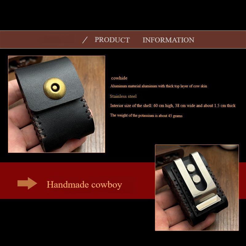 Handmade Leather Lighter Case for ZIPPO ZORRO Black Genuine Cowhide Belt Clip