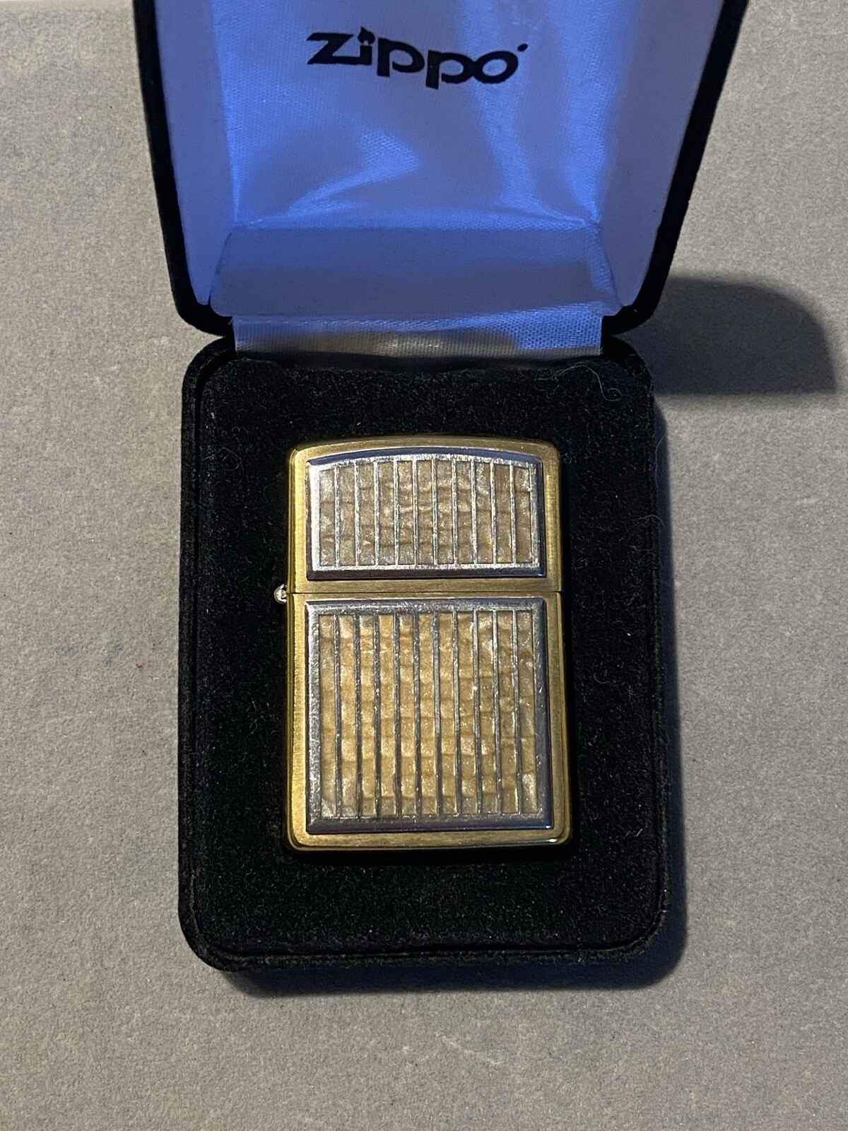 ZIPPO BROWN MARBLE BRASS LIGHTER 1990’s Double-Sided, With Black Valur Box Nice