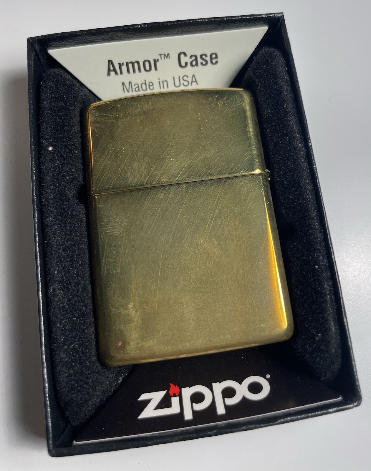 Used Case XX Logo Brushed Brass Windproof USA Zippo Lighter No fluid CASE knife
