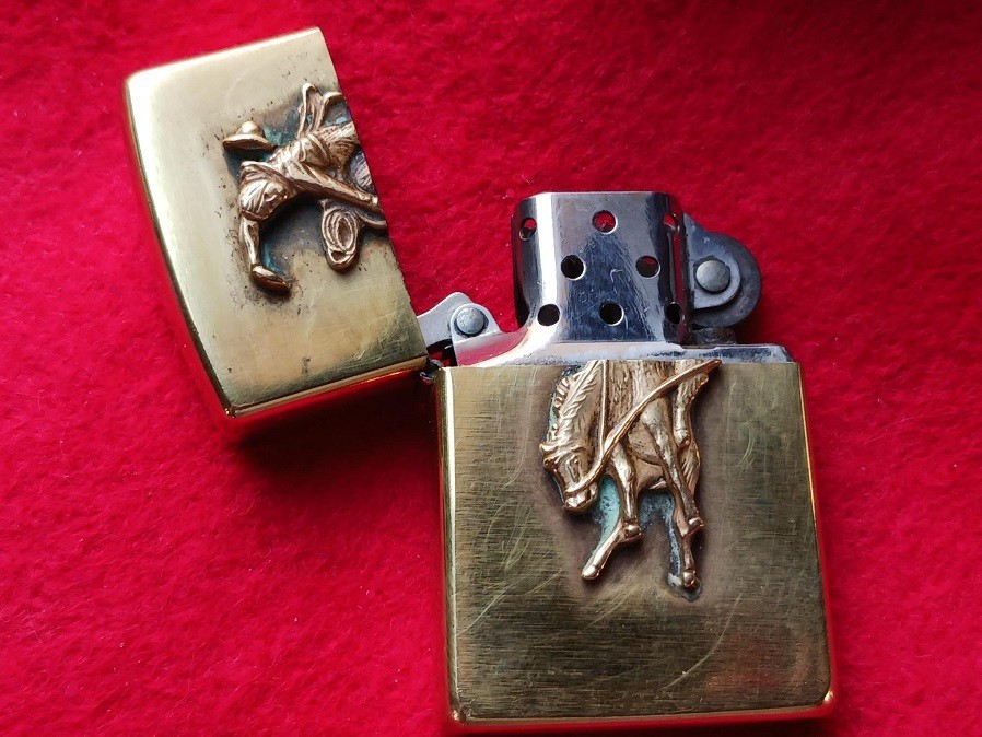 1995 Cowboy Bronco Solid Brass Zippo Lighter -Nice