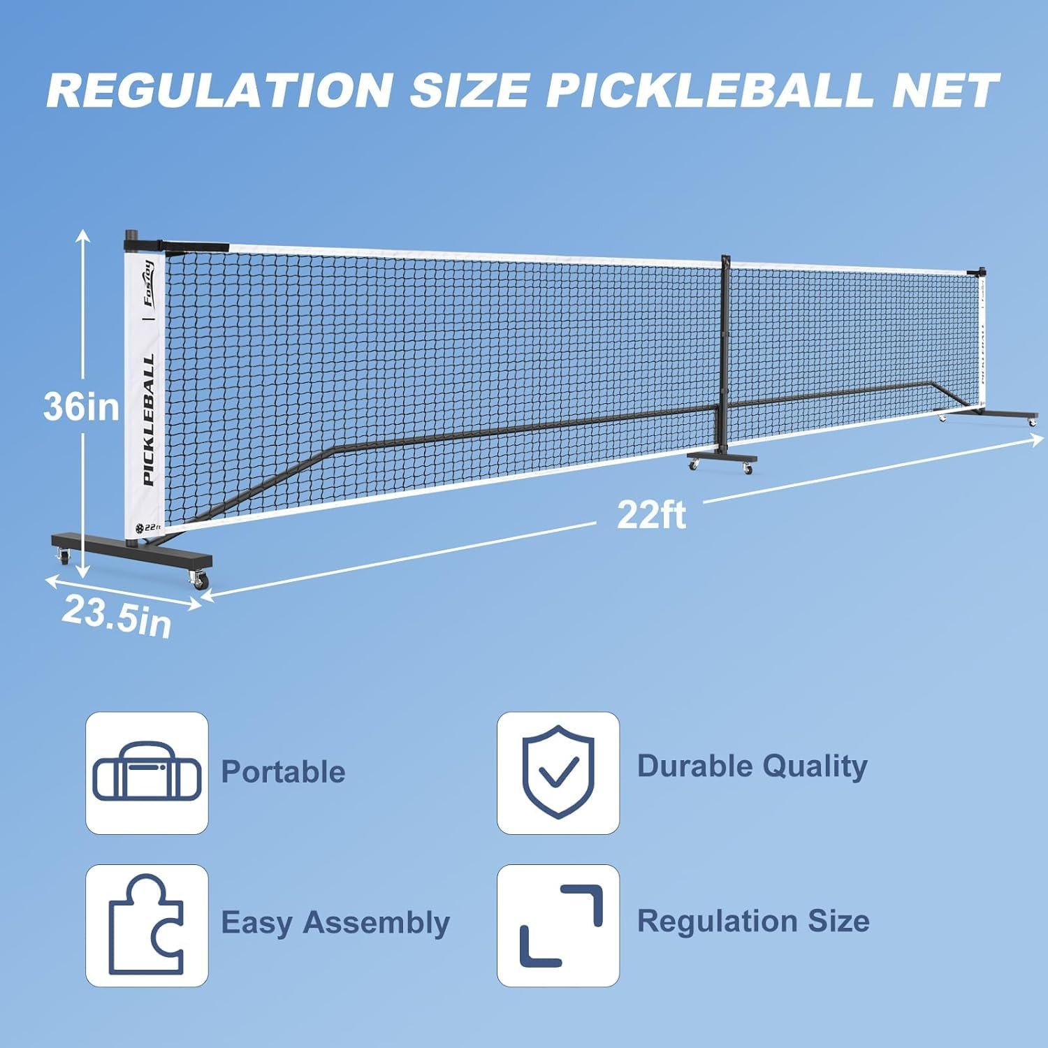 Fostoy Portable Pickleball Net Wheels 22ft 4 Paddles 6 Balls Carry Bag