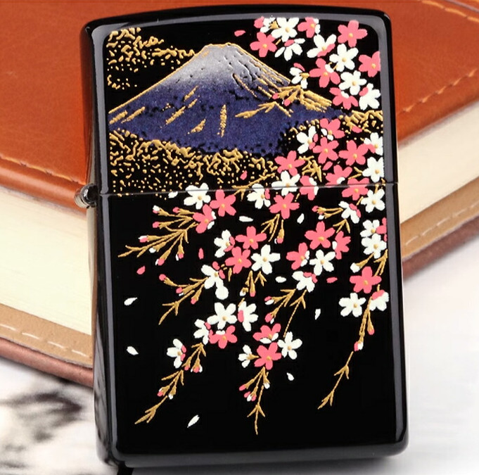 Zippo Mt Fuji Sakura Makie Lacquer Lighter Gold Inside Unit Japan Traditional