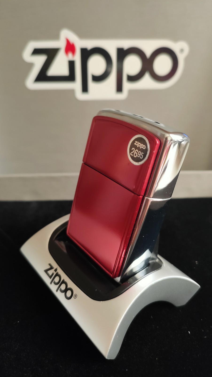 2001 ZIPPO Red Anodized Lighter. Anodized Aluminum In Brushed Chrome Finish.Mint