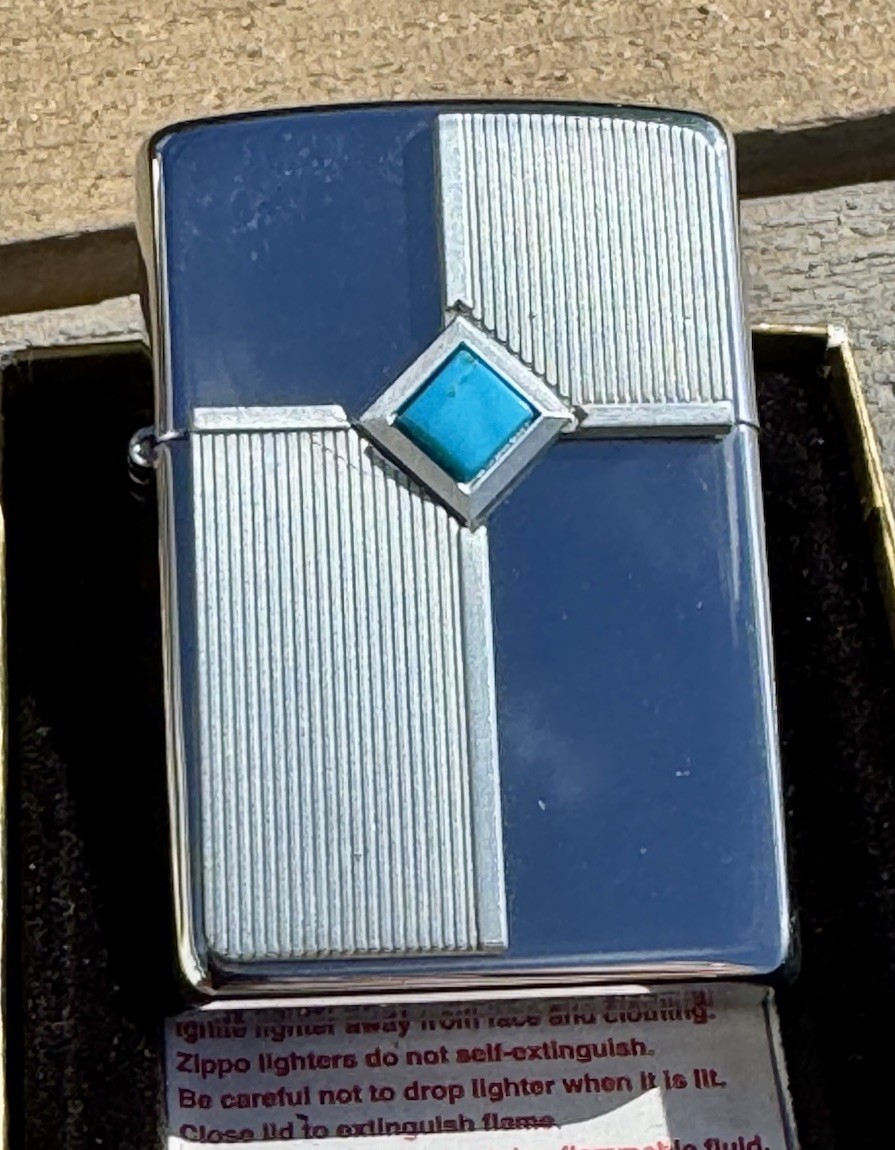 Zippo Corner Connection Lighter 20520 High Polish Chrome Turquoise Stone Mint