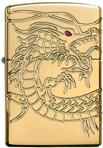 Zippo Chinese Dragon Armor High Polish Gold Plate Windproof Pocket Lighter