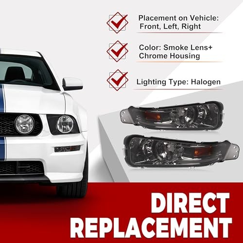 Pair Turn Signal Lights Compatible with 2005-2009 Smoke Lens Chrome Housing