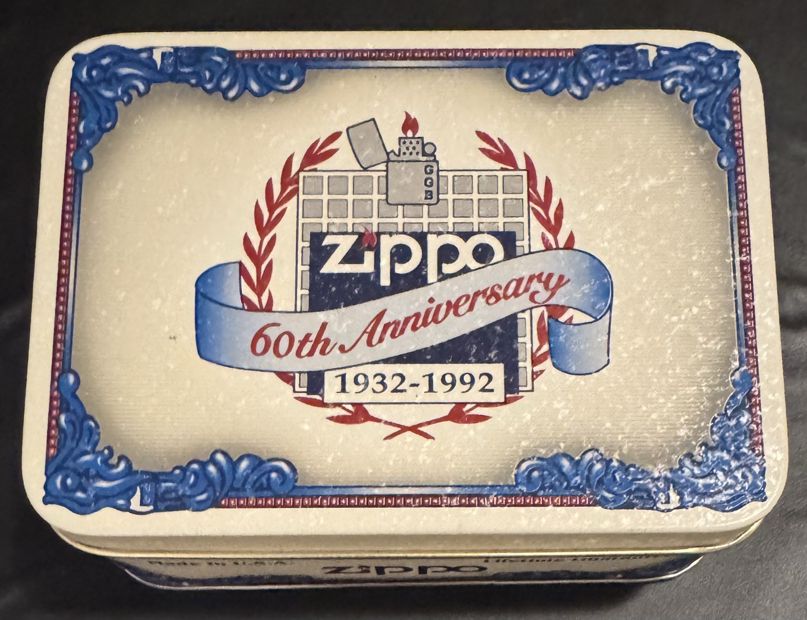 ZIPPO 60TH ANNIVERSARY 1932-1992 LIGHTER WITH TIN & BOX NOS UNFIRED USA