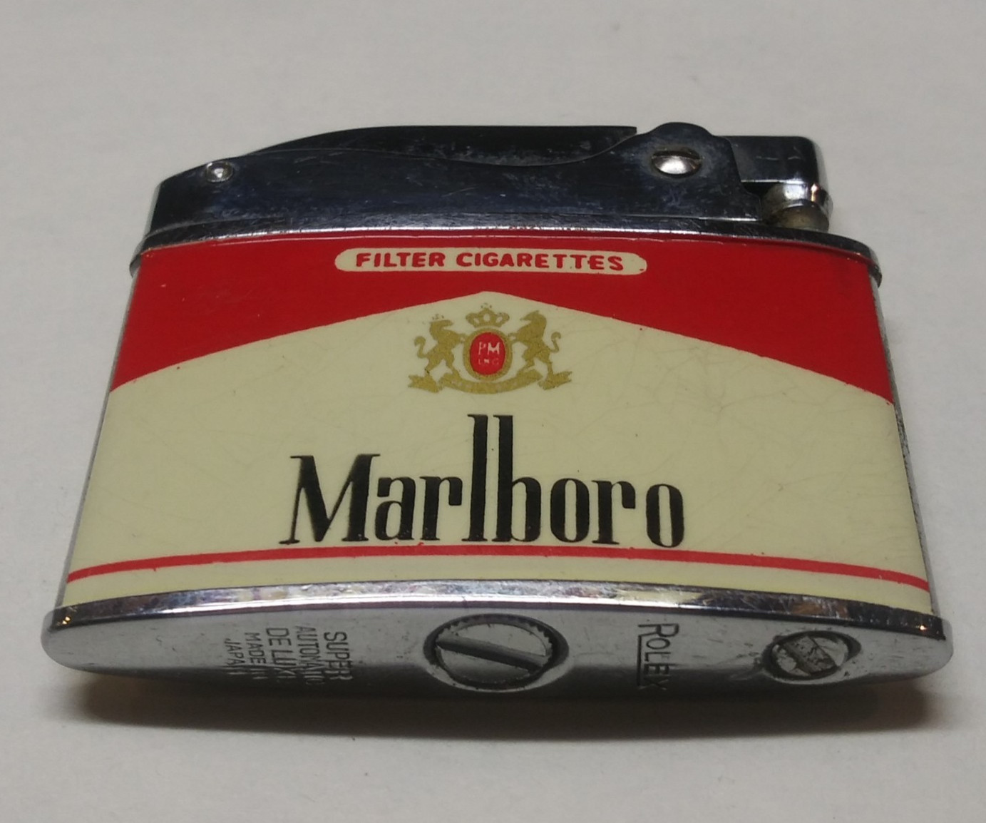 Vintage Rolex Japan Super Automatic Deluxe Marlboro Cigarette Lighter Red Roof