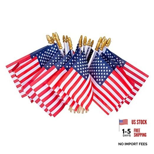 HOOSUN 12 Pcs Small American Flags On Stick,4th of July Decorations Small USA