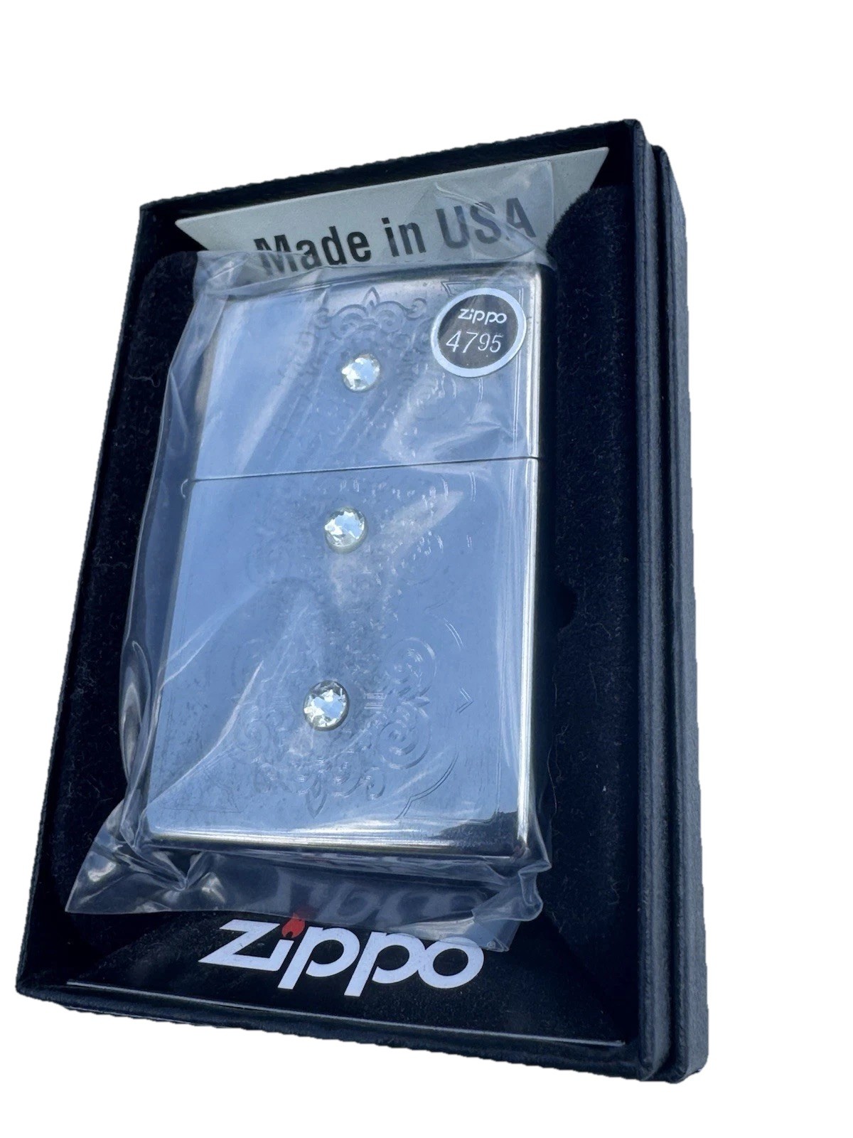 Zippo Rotary 3 Stone Swarovski Crystal Lighter 853740 Filigree New Free Ship