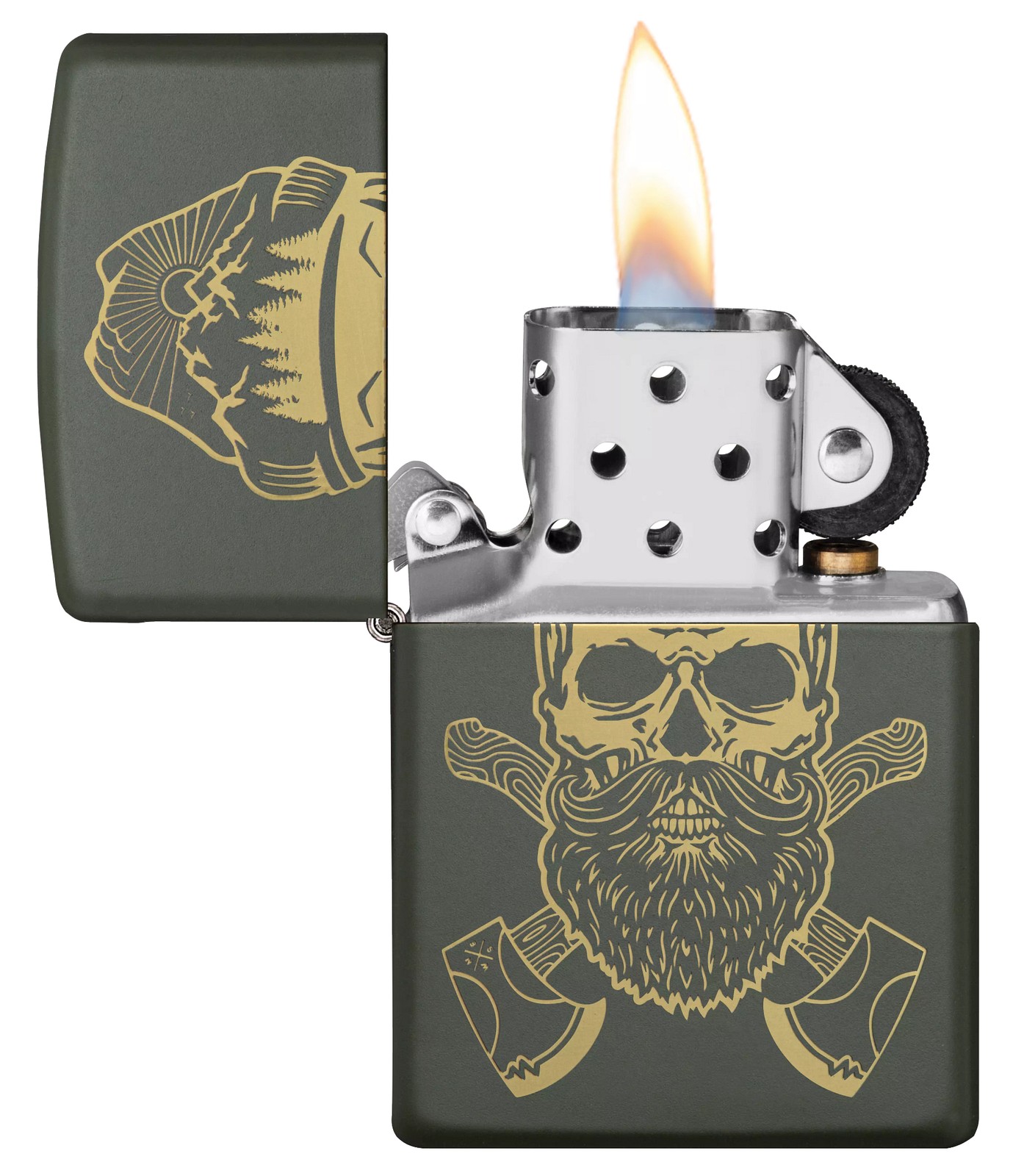 Zippo Outdoor Skull Design Green Matte Windproof Lighter, 221-081161