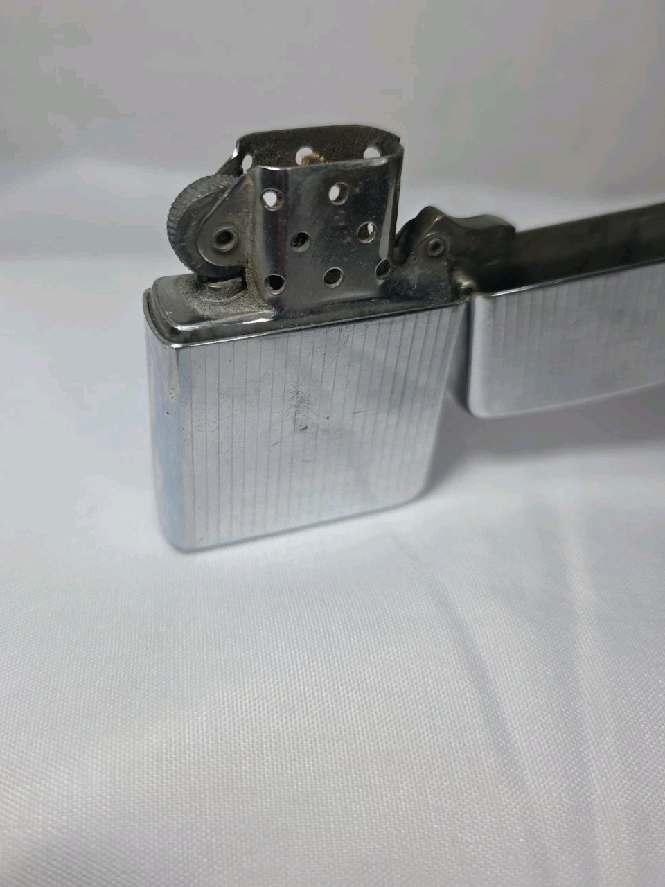 Vintage Zippo Slim Lighter Chrome Striped Windproof Collectible