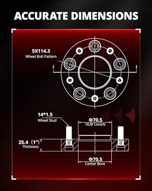 5×4.5 Wheel Spacers Compatible with Ford Mustang 2015-2024, 5×114.3 mm 1 inch