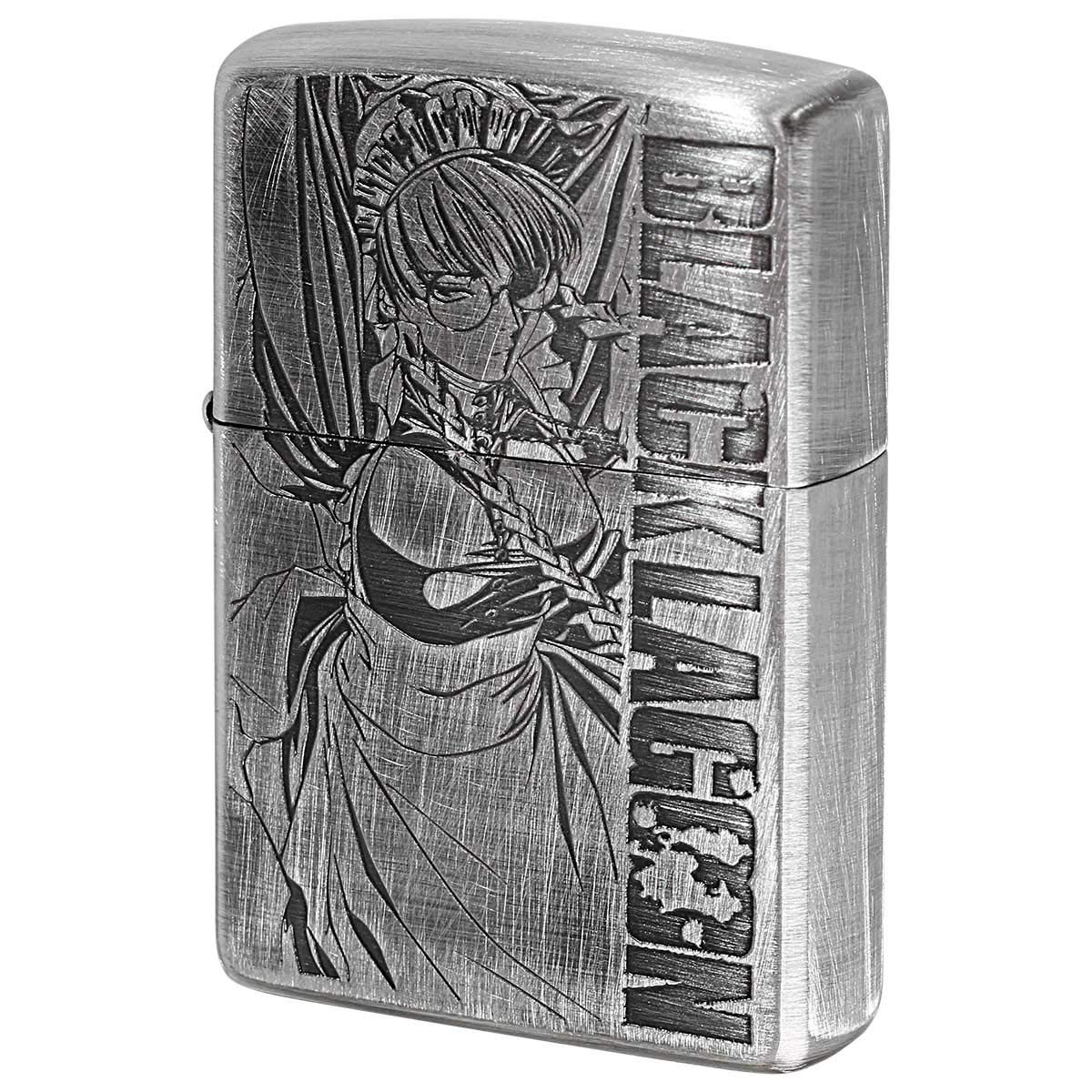 Black Lagoon Roberta ZIPPO Silver Satin Antique Oil Lighter Anime