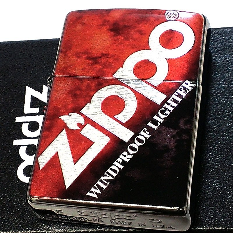 Zippo LighterLogo Gradation Red Black Marble One Sided Processing Japan New