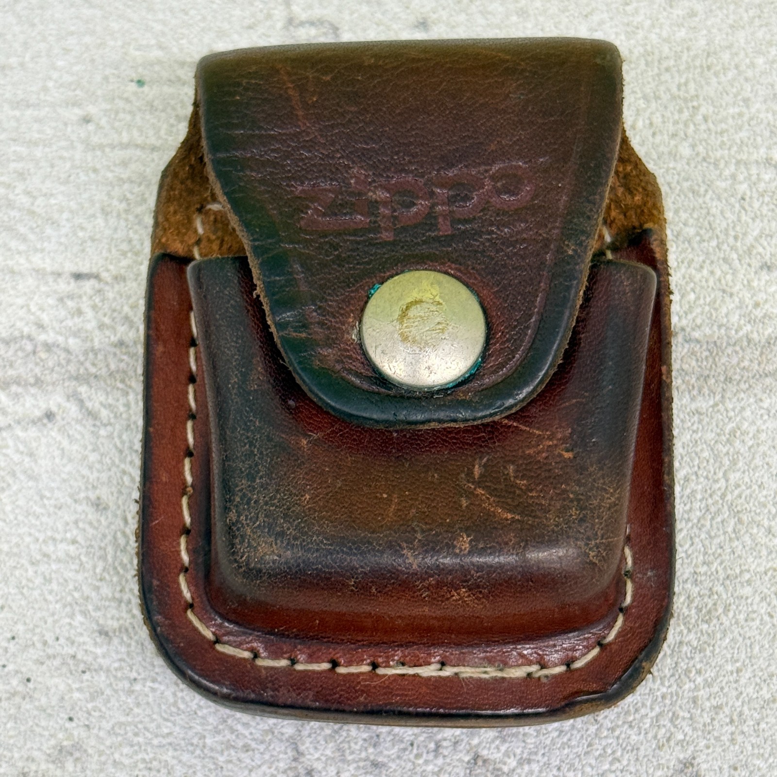 Vintage Zippo Brown Leather Belt Pouch Holder Case Snap Closure USA