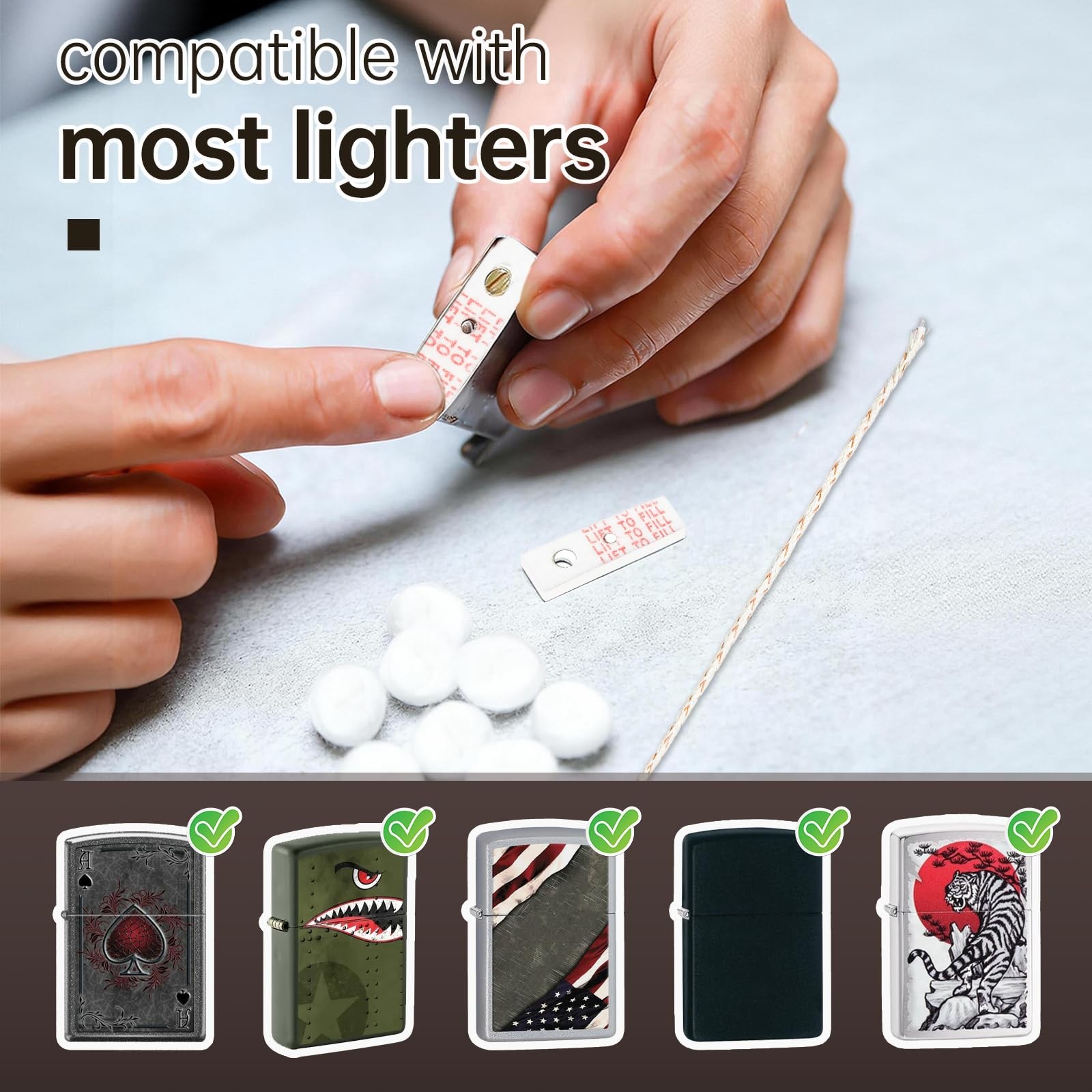Cotton Compatible with Zippo Lighter,2 Pack,Replacement Parts Standard, White