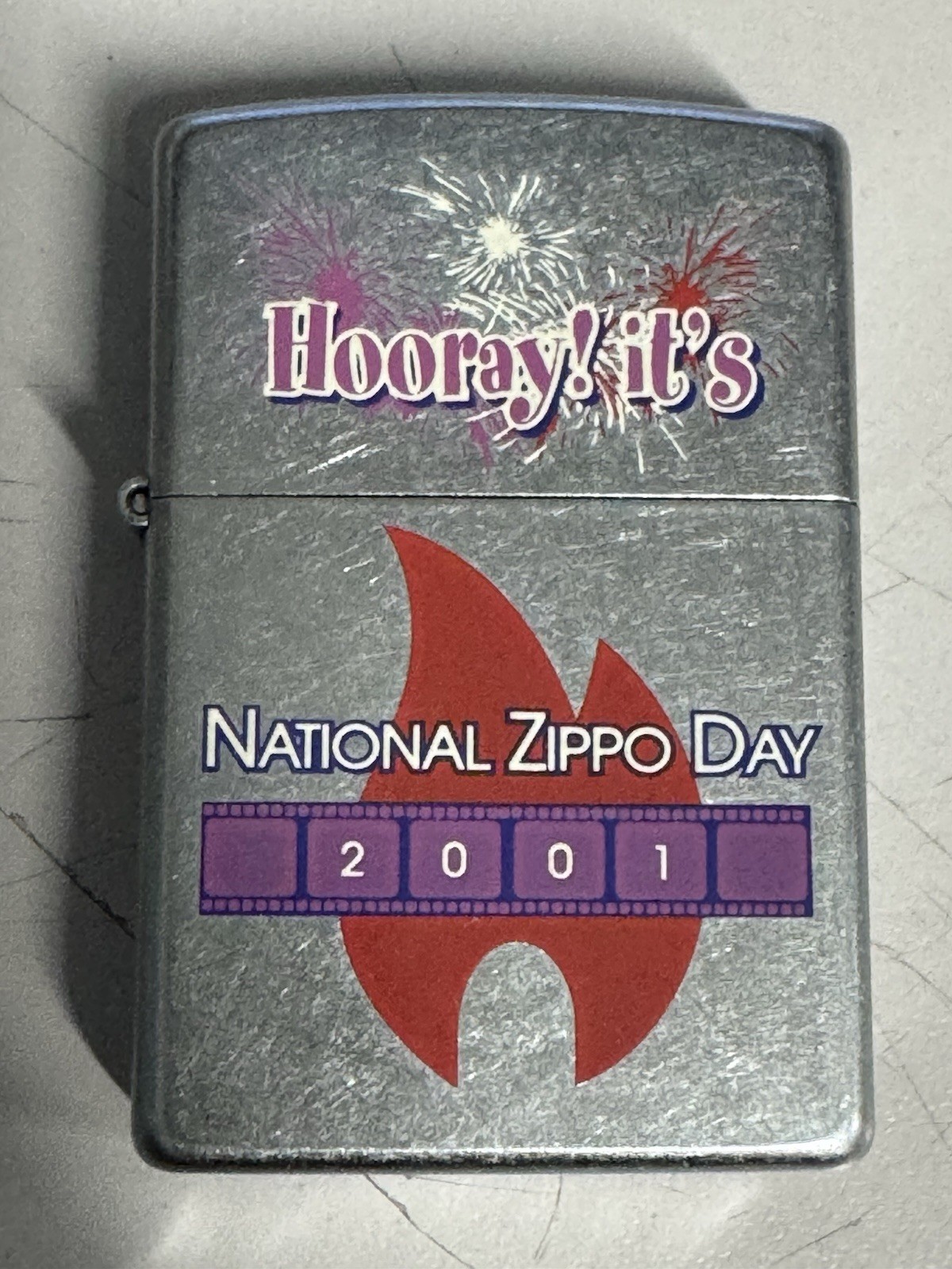 ZIPPO 2001 HOORAY NATIONAL ZIPPO DAY STREET CHROME LIGHTER UNFIRED IN BOX G311