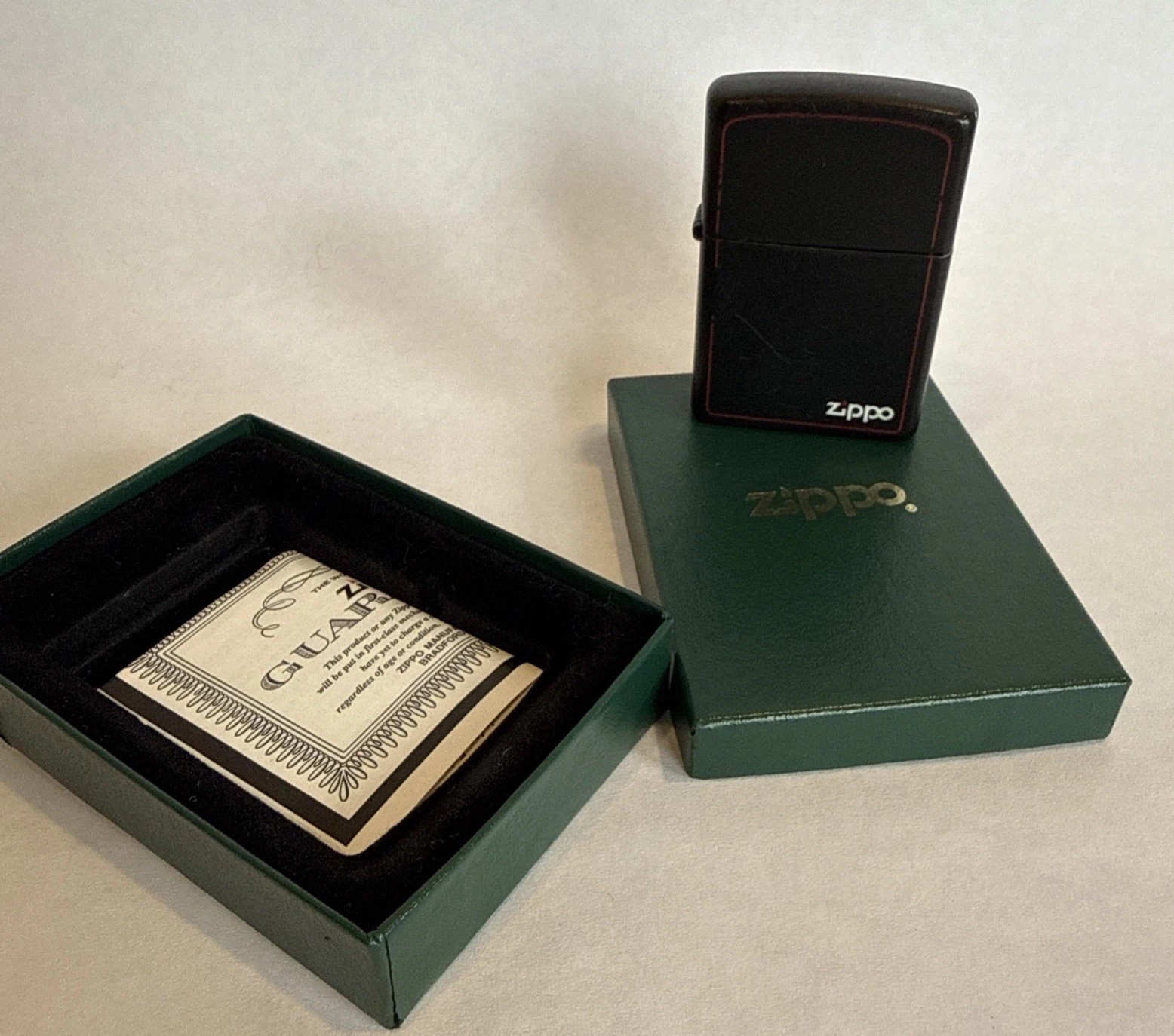 Zippo Classic Black Matte Lighter Red Border Logo Windproof USA