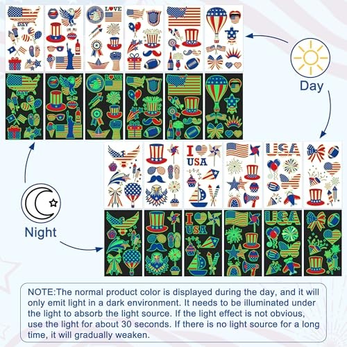 106 Packs Decorations Glow in the Dark Tattoos, Multiple Styles 4th of July