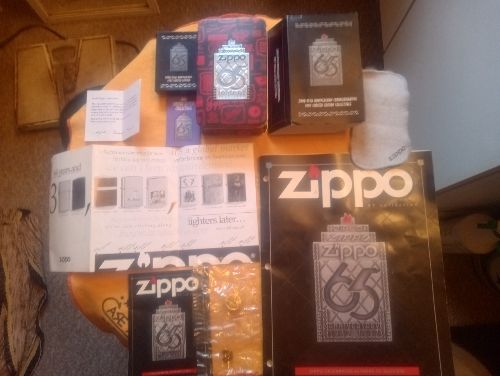 Zippo Employee Issued 1997 65th Anniversary Lighter.Tie Tac/2 Catalogs