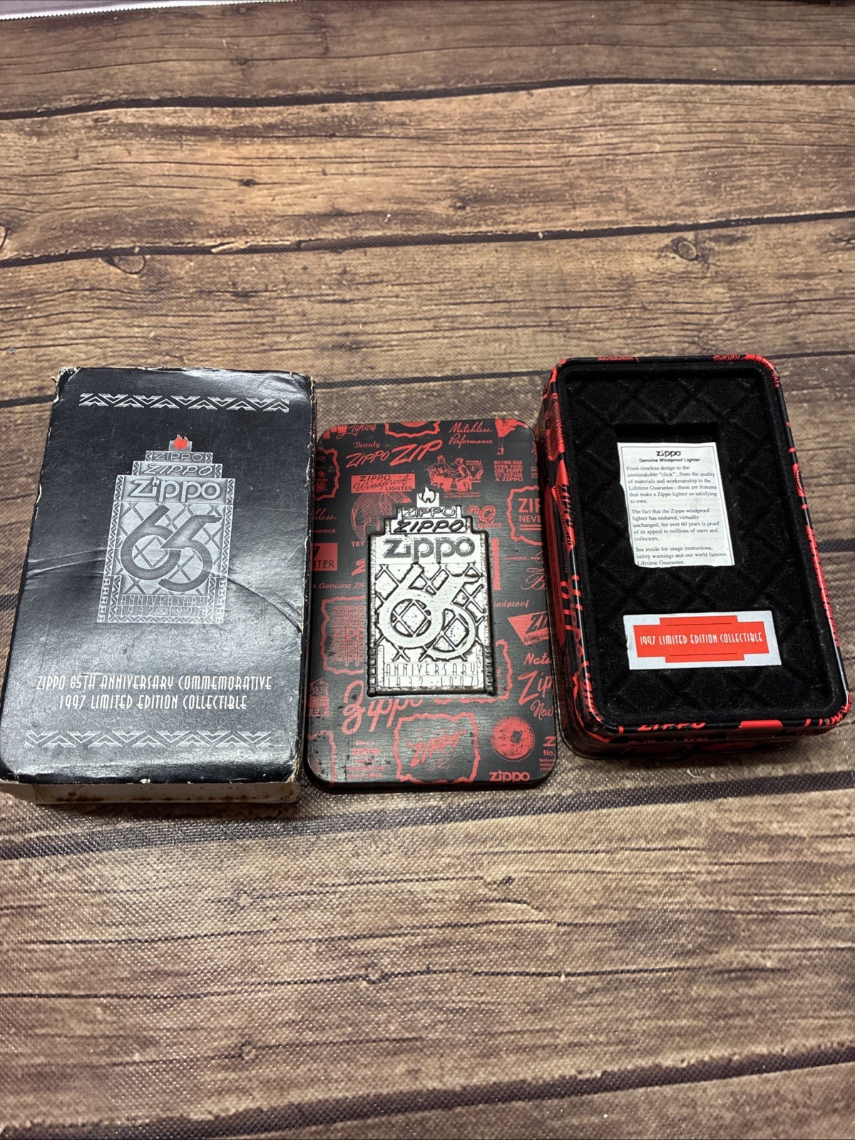 Zippo 65th Anniversary 1932-1997 Tin Box & Paperwork Limited Edition No Lighter