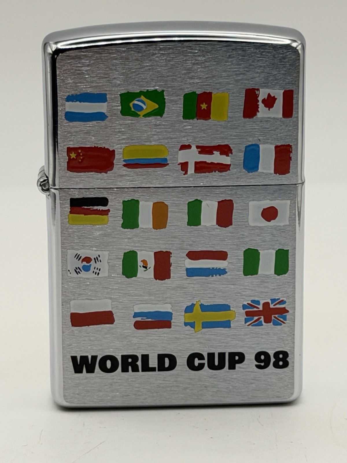 Vintage 1997 France World Cup 98 Painted Flags Chrome Zippo Lighter New