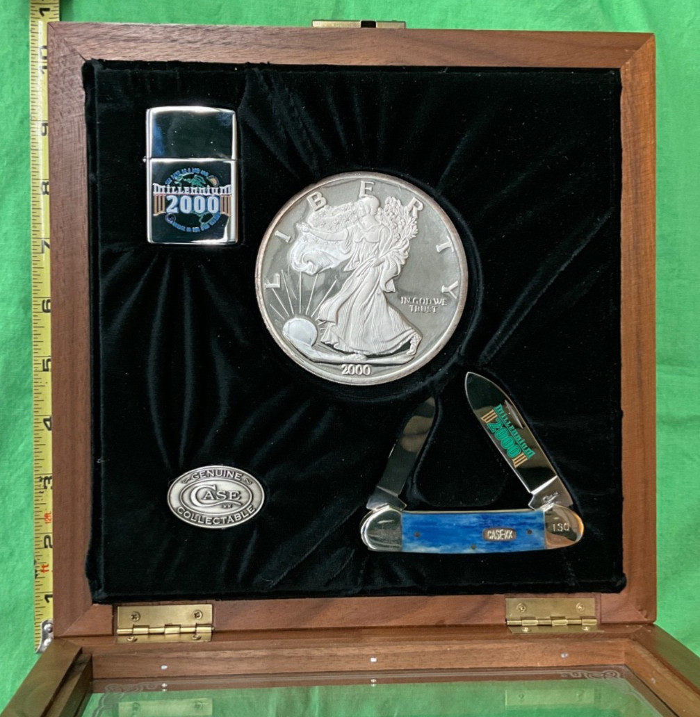 FINE SILVER .999 1/2 TROY LB COIN CASE & ZIPPO MILLENNIUM 2000 COLLECTABLE SET