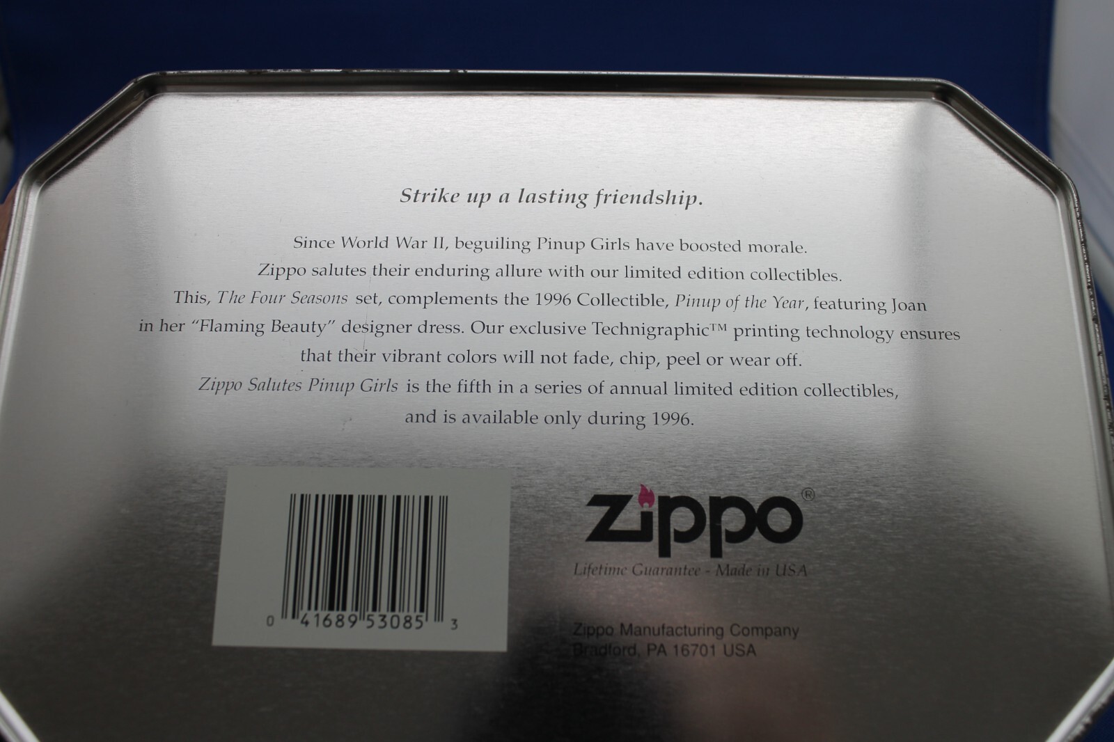 ZIPPO 1996 ZIPPO SALUTES PINUP GIRLS. Limited Edition 4 lighter Set In Tin. NEW.