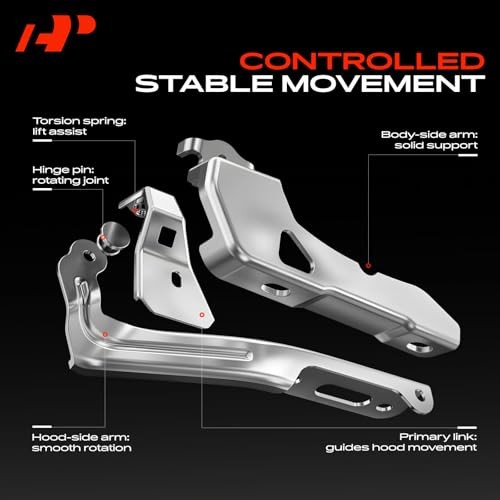 Set of 2 Front Driver and Passenger Hood Hinges | Compatible with Ford