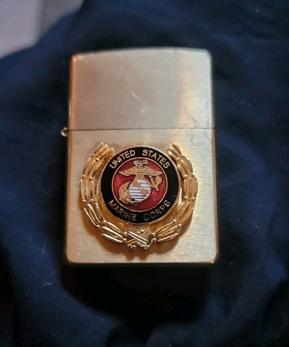 Lot of 2 New US Marines Zippos Never Fired 1 Gold & 1 Silver Raised Graphic