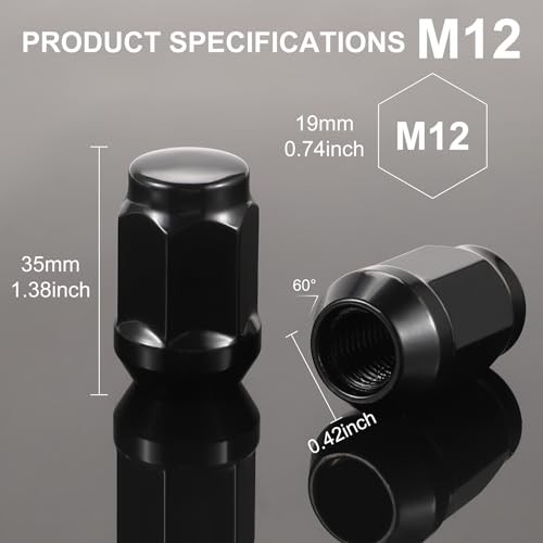 Knight M12x1.5 Wheel Lug Nuts, One-Piece Design Bulge Acorn M12X1.5 Black