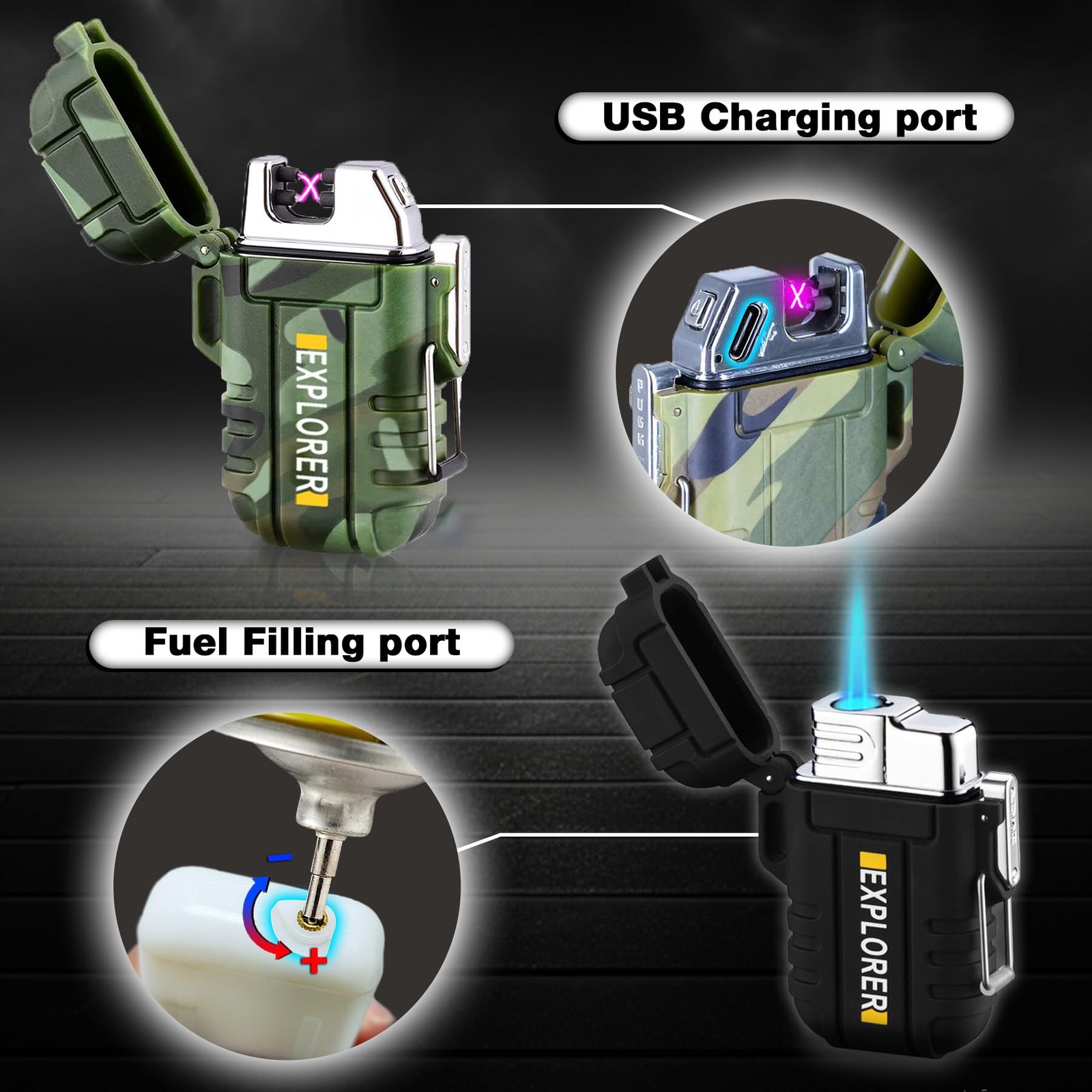 Laffizz 2 Pack Waterproof Lighter Outdoor Windproof Torch Lighters Dual Arc