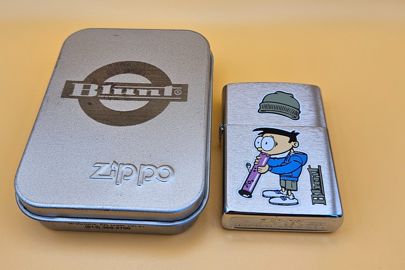 Zippo Lighter 1998 Blunt Clothing Company, Teen In Beanie Hat Smoking Bong, New