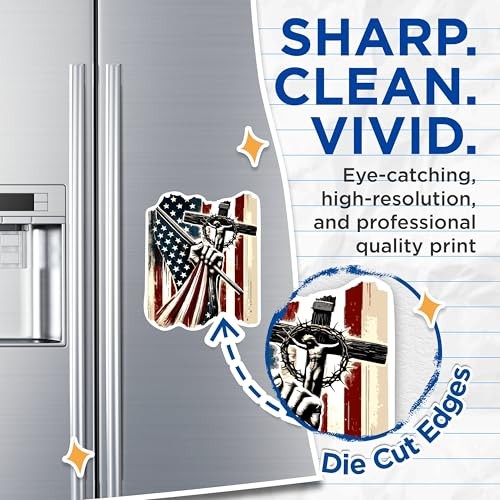 (2 Pack) USA Flag with Crucifix Cross Patriotic Magnets – 5 Inches On Longest