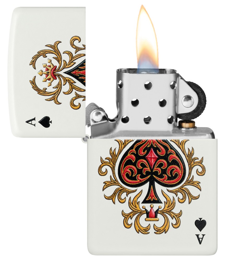 Zippo Ace of Jokes White Matte Windproof Pocket Lighter, 214-119718