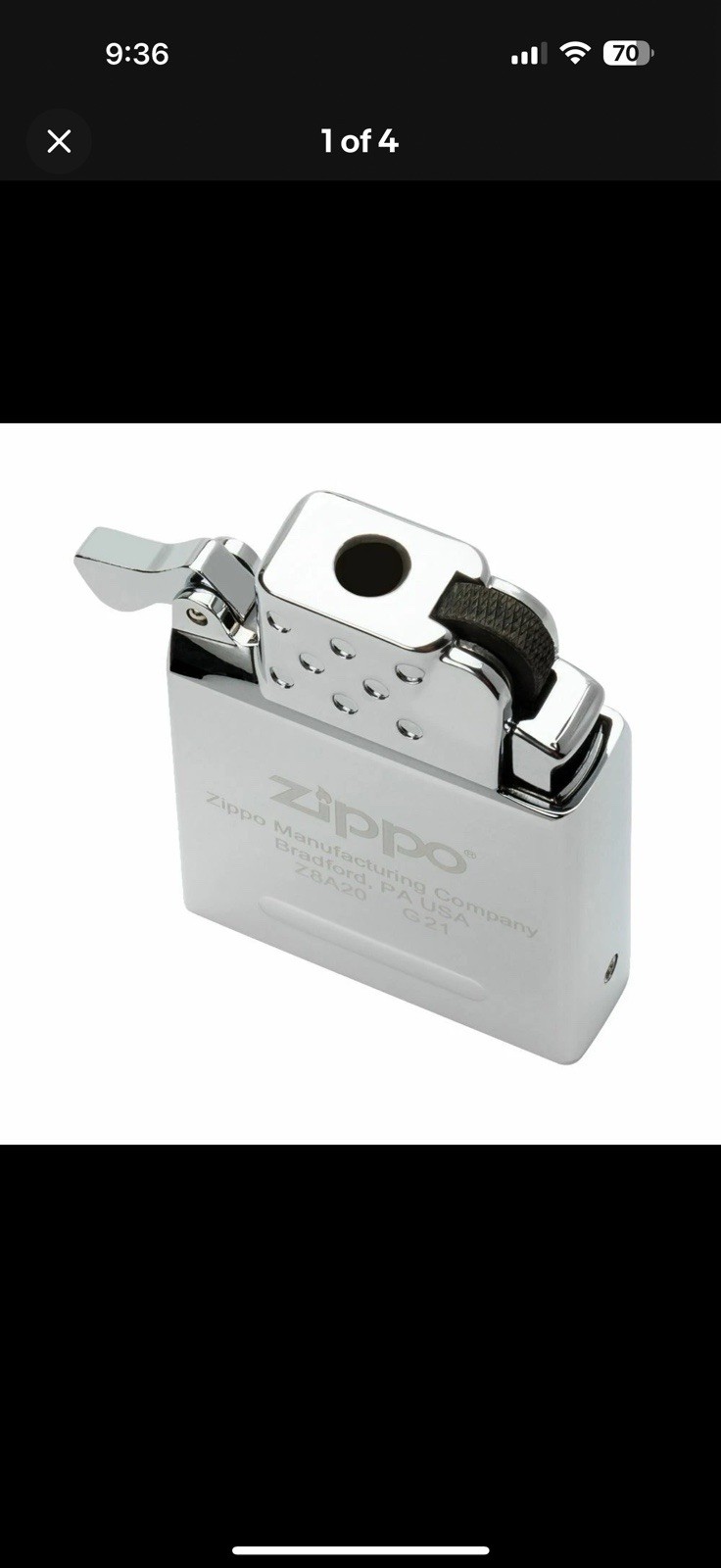 Zippo WPL Chrome Lighter & Zippo Yellow Flame Butane Insert Regular, Made USA