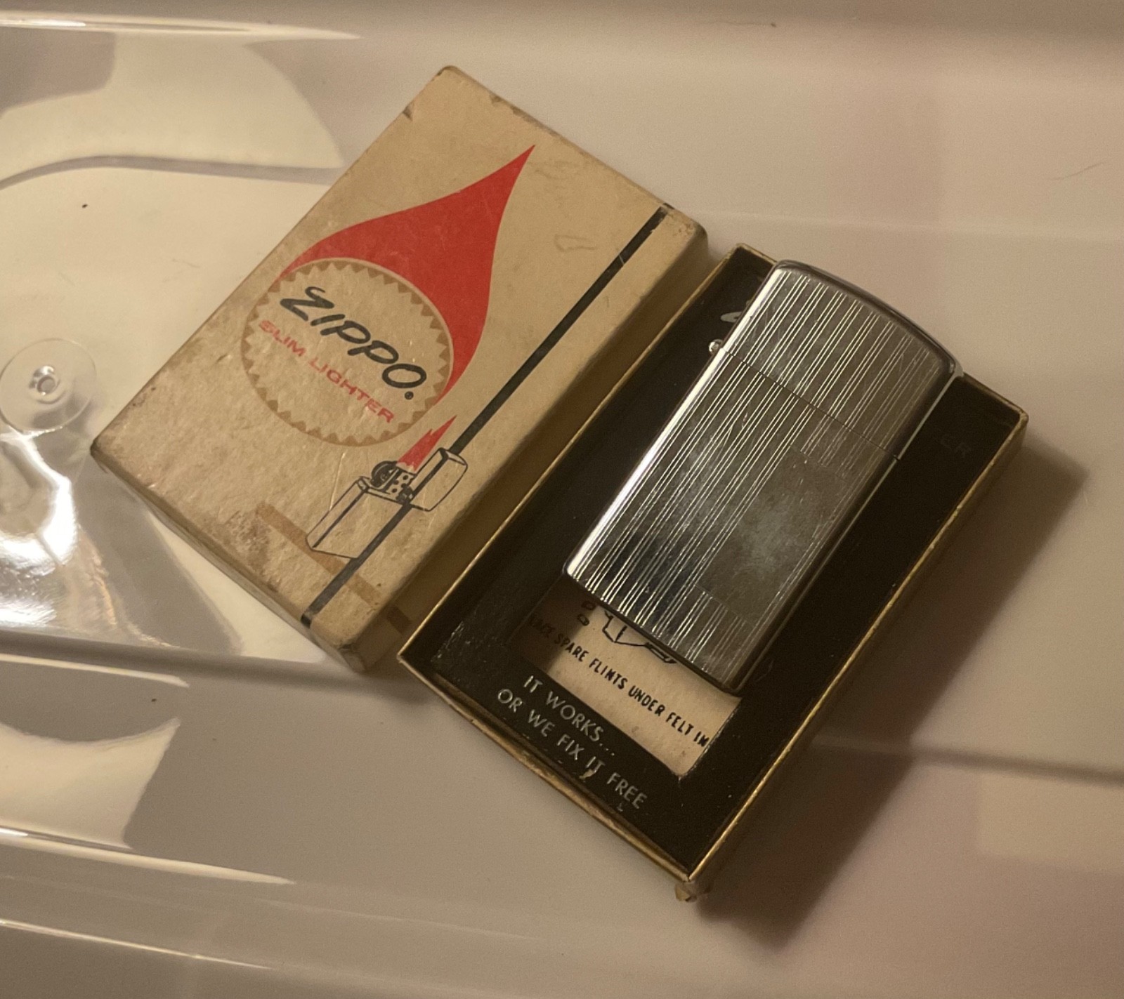 Vintage Zippo Slim Lighter No. 1625 H.P. Diagonal w/Original Box used