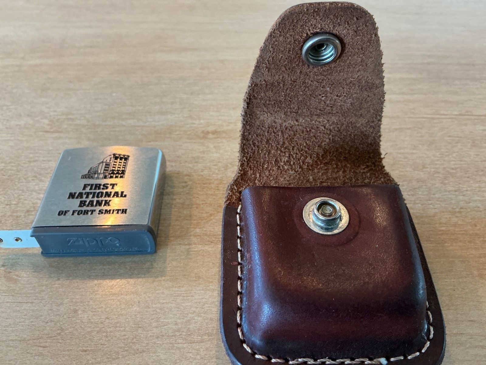 Vtg Zippo leather Pouch Advertising Tape Measure First National Bank Ft. Smith