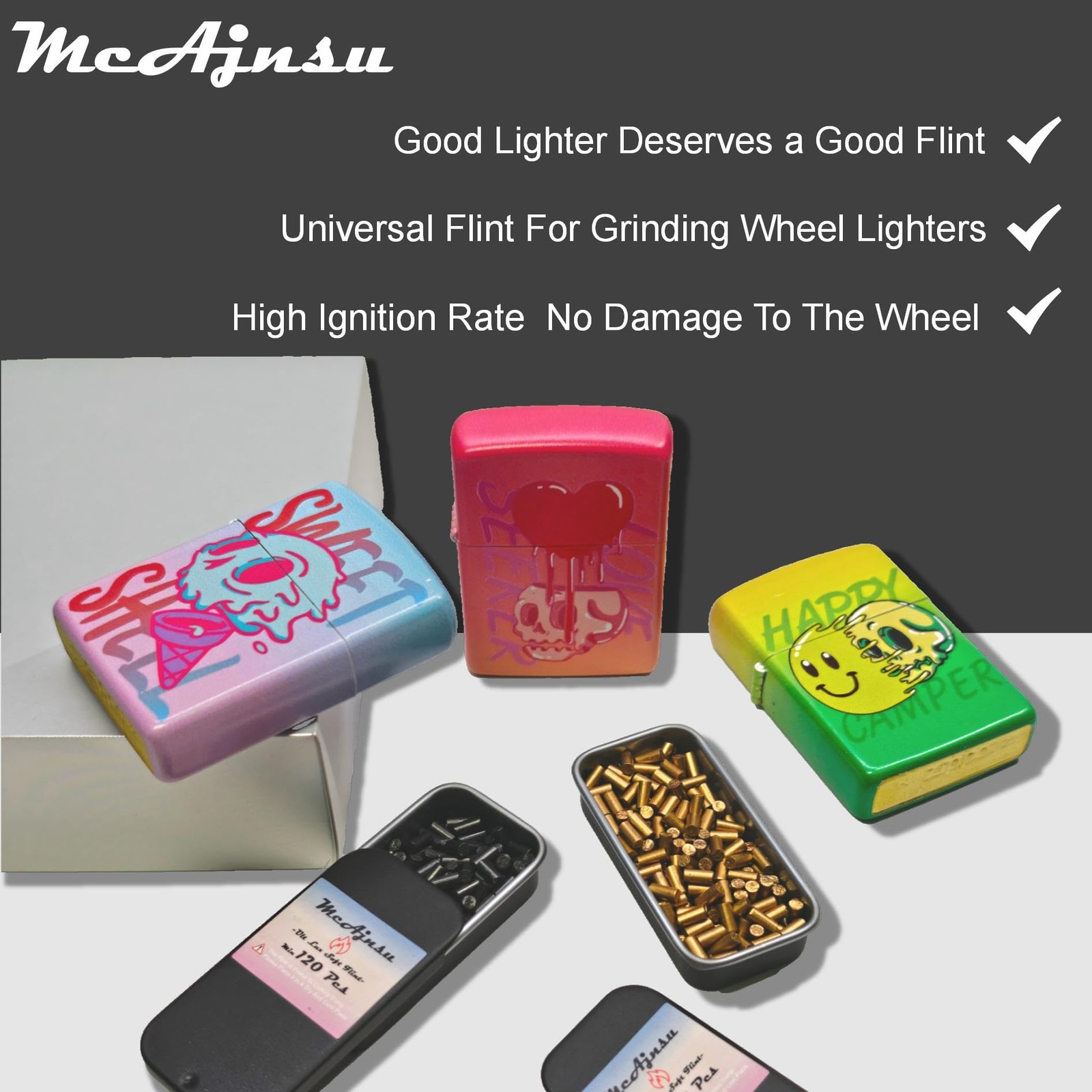120Pcs Premium Lighter Flints | Universal Refills for Zippo, Clipper & Black