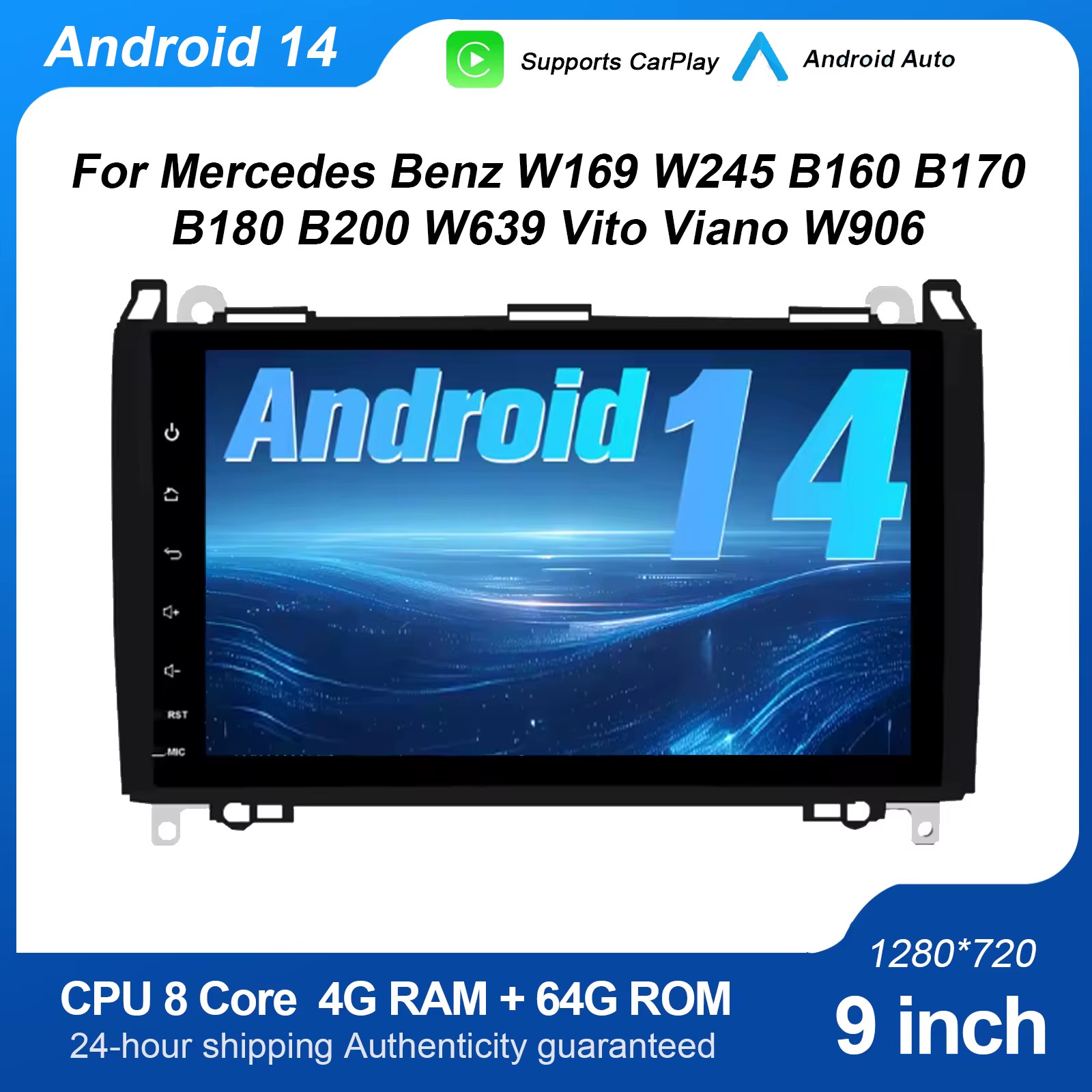 9’Android Car Radio for Benz W169 W245 B16 B170 B180 B200 W639 Vito Viano W906 M