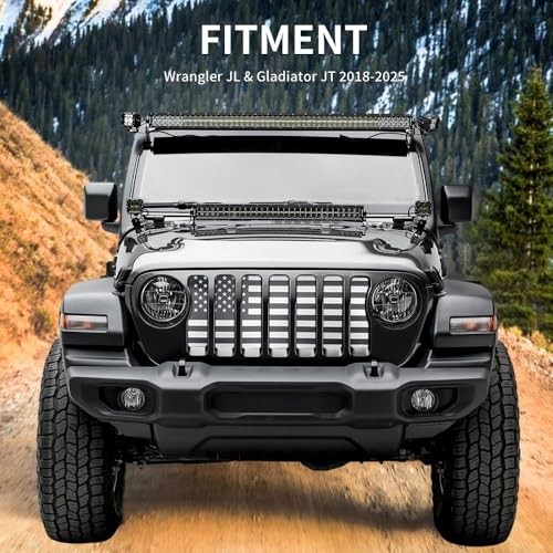 Front Mesh Grill Inserts Compatible with 2018-2026 Jeep 2018+ JL JT Black Flag