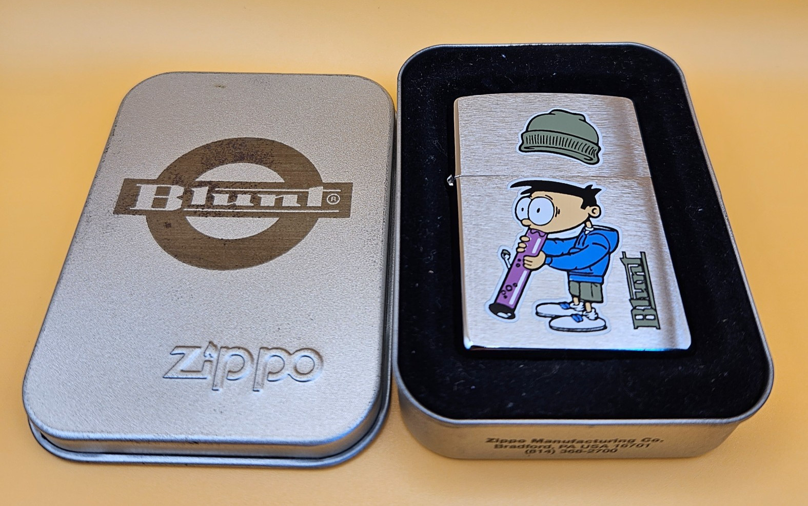 Zippo Lighter 1998 Blunt Clothing Company, Teen In Beanie Hat Smoking Bong, New
