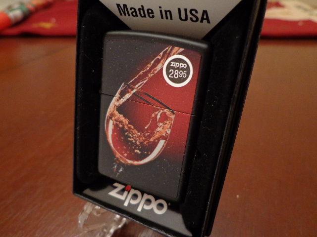 GLASS OF WINE TEXTURED PAINT ZIPPO LIGHTER MINT IN BOX