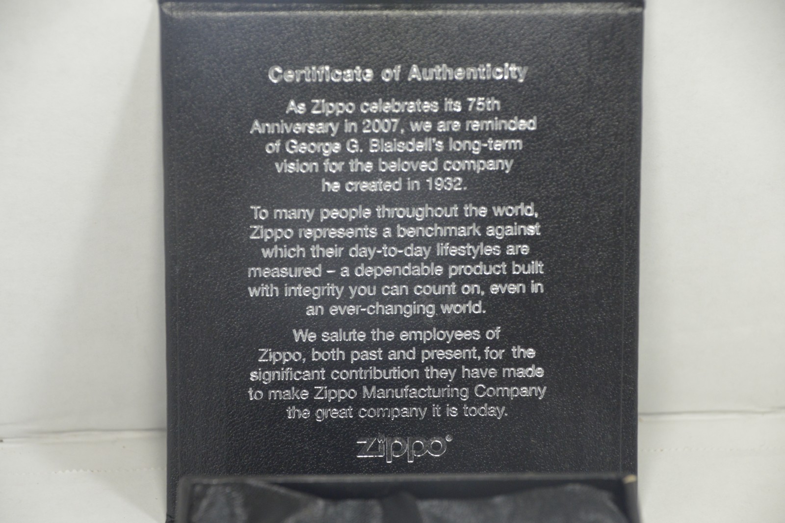 75th Anniversary Zippo Lighter Employee Edition W/Name Engraved 2007