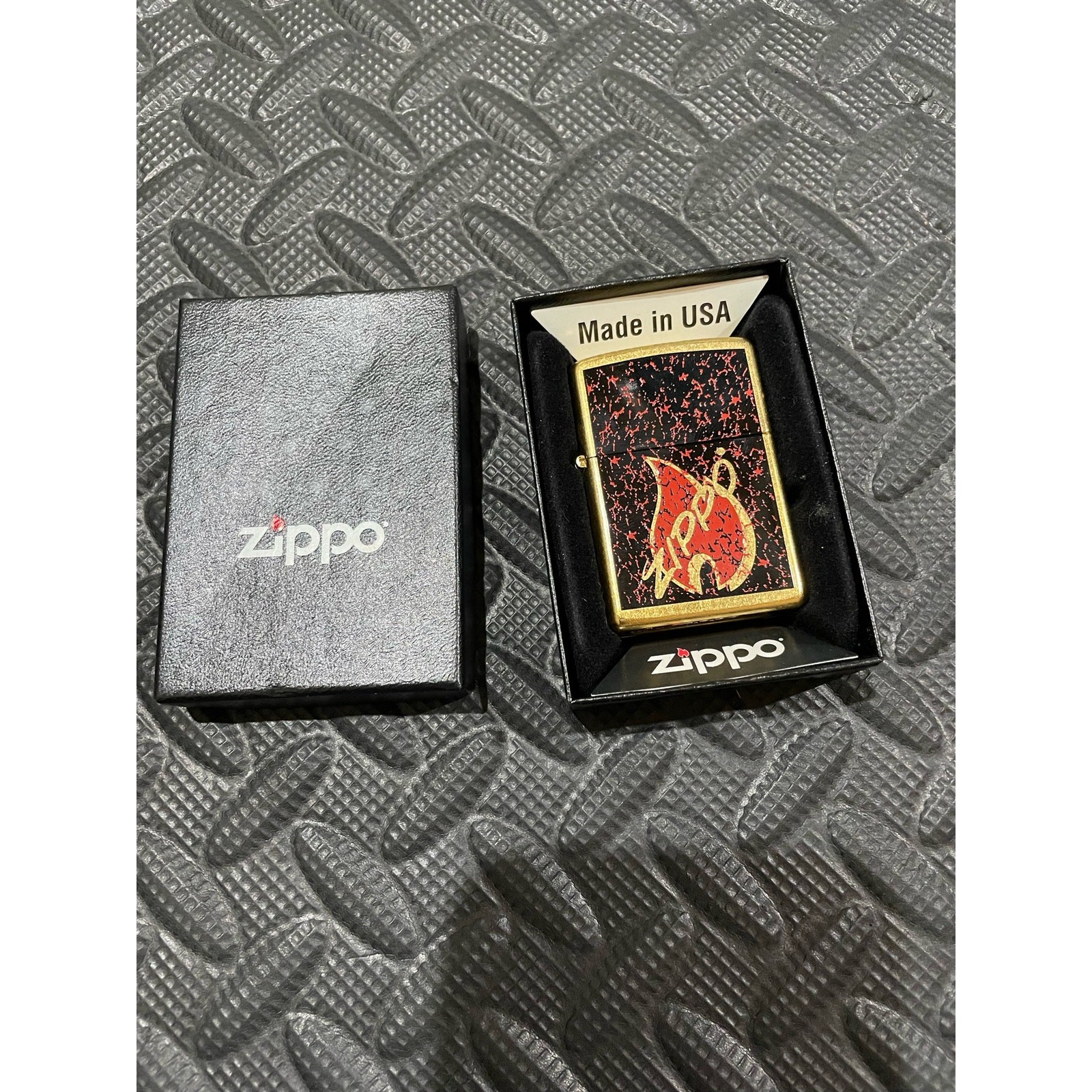 2009 Retro Flame in Gold Dust Zippo Lighter in box; Inscribed