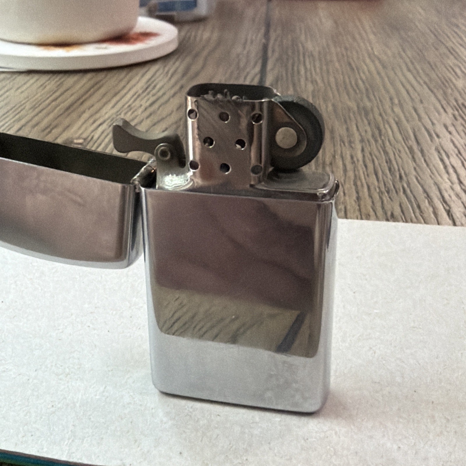 Vintage Zippo Slim Chrome Plain Pocket Lighter USA Windproof.